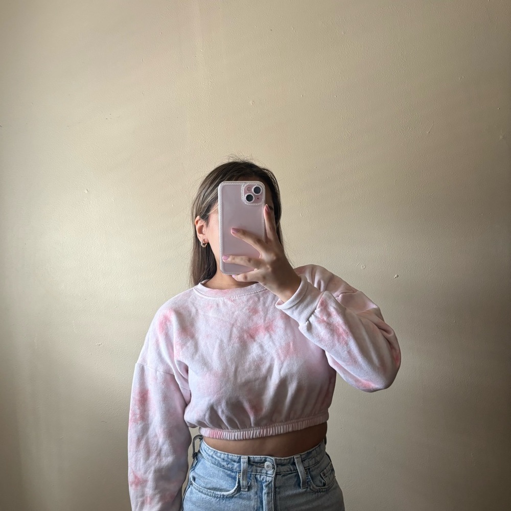 Pink Forever 21 Tie Dye Crop Sweater